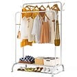 VOUNOT - Portant a Vetements Double avec etagere Chaussures 4 Crochets Lateraux 110x58x150cm metal Blanc - vignette