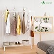 VOUNOT - Portant a Vetements Double avec etagere Chaussures 4 Crochets Lateraux 110x58x150cm metal Blanc - vignette