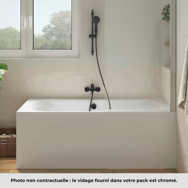 JACOB DELAFON - Pack baignoire droite 170 x 75 Elise + pare bain chromé + vidage - large