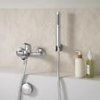 JACOB DELAFON - Pack baignoire 170 x 75 Elise + tablier angle + mitigeur bain douche mural Aimé chromé + pare bain chromé + vidage - vignette