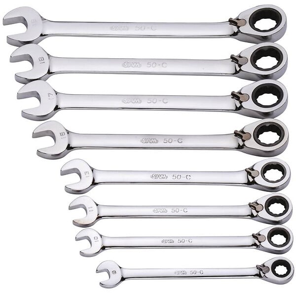 SAM OUTILLAGE - Jeu De 8 Clés Mixtes A Cliquet Articulees - large
