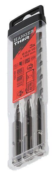 HANGER - Set de 3 forets béton THOR SDS Plus à  2 taillants 6/8/10 x 160mm - HANGER - 155794 - large