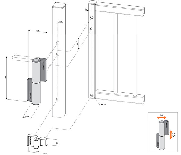 LOCINOX - Ferme portillon 2/1 charnière noir 9005 largeur 1,1m 75kg maximal - LOCINOX - P00008665-9005 - large