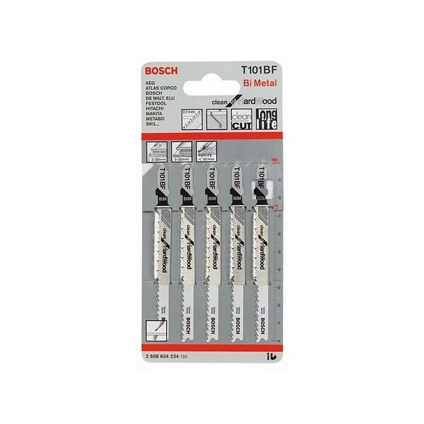 BOSCH - Lot de 5 lames de scie sauteuse T 101 BF BOSCH 2608634234 pour bois dur - large