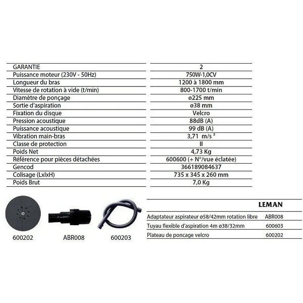 LEMAN - Ponceuse murs et plafonds LEMAN LOPOG226 - diamètre 225mm - 230V - 750W - large