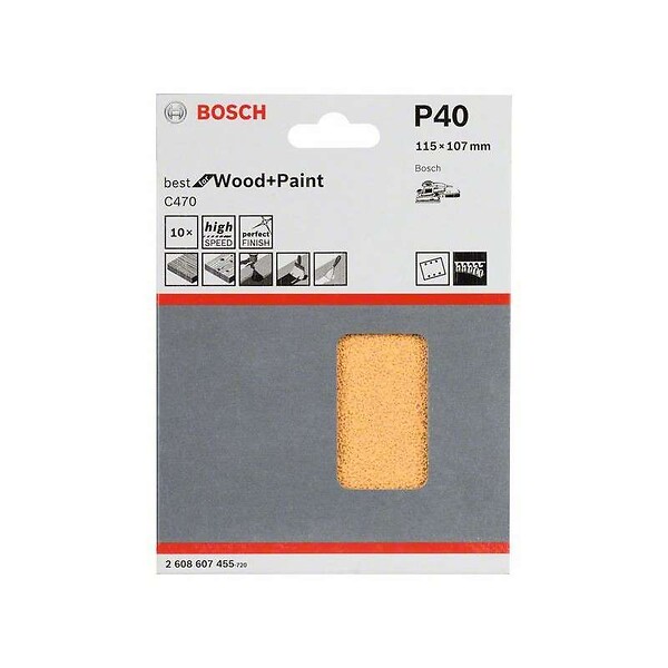BOSCH - 10 feuilles abrasives BOSCH C470 pour ponceuse vibrante 115 x 107 mm Best for Wood and Paint 6 trous - large