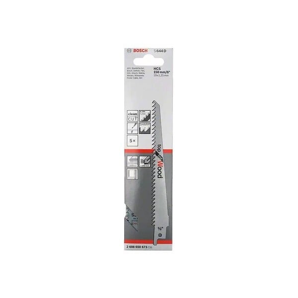 BOSCH - Lot de 5 lames de scie sabre S 644 D BOSCH 2608650673 pour bois - large
