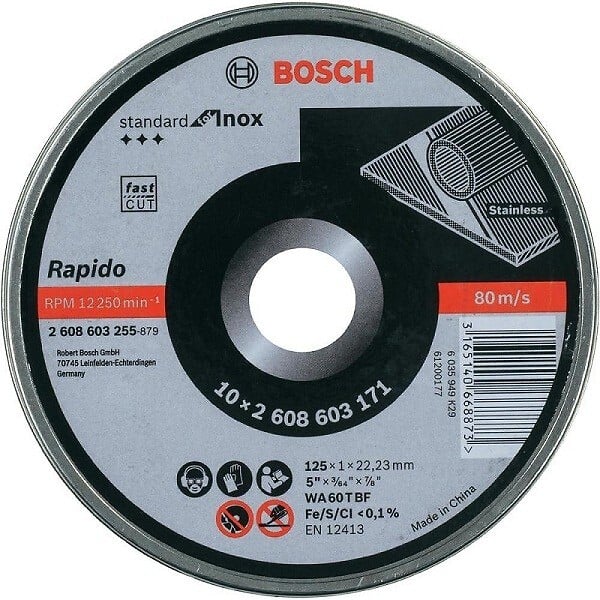 BOSCH - Boite de 10 disques à tronçonner Rapido Ø 125 mm spécial inox BOSCH 2608603255 - large