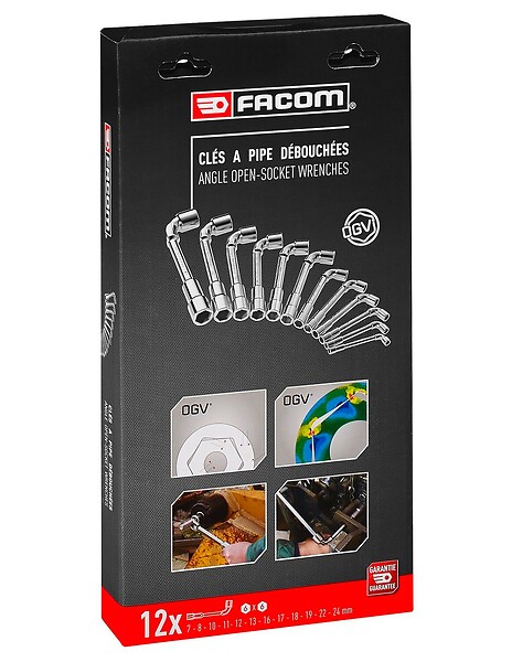 FACOM - Jeu de 12 clés à pipe débouchées FACOM 75.J12PB 6 pans (7 à 24 mm) - large