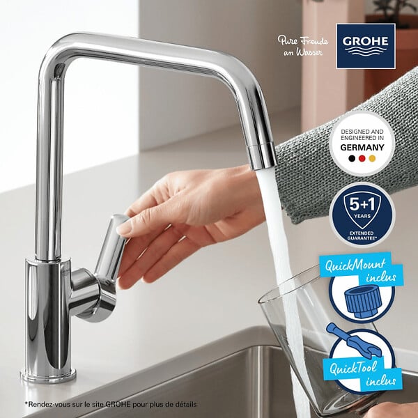 GROHE - Robinet de cuisine monocommande Start 2021 chromé + microfibre - large