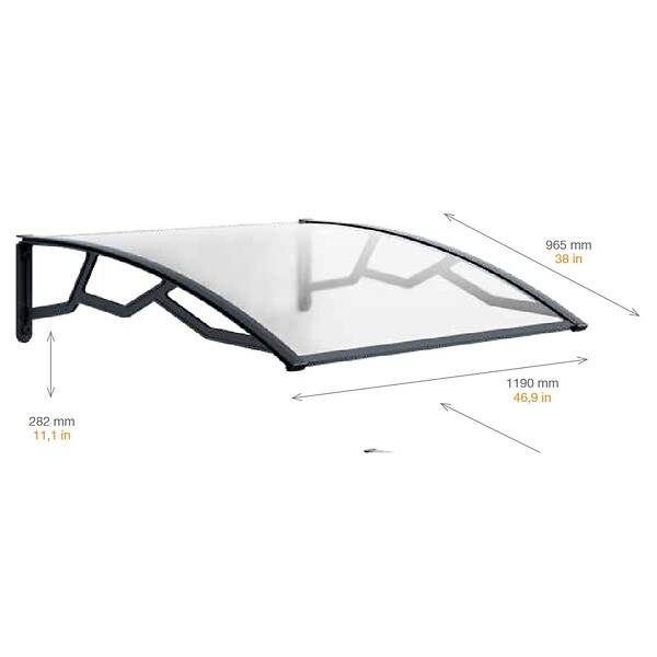 ARTPLAST - Auvent de Porte d'Entrée et fenêtre 100 x 120 cm - Polycarbonate Anti UV Marquise Extérieure Bras Polypropylène Art Plast - large