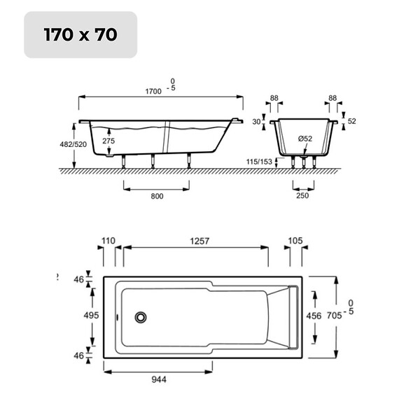 JACOB DELAFON - Baignoire bain douche Struktura + pare bain + étagère 170 X 70 - large