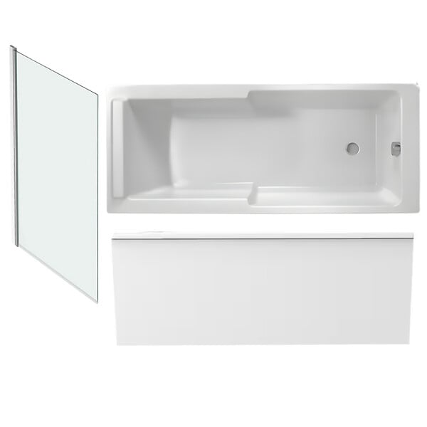JACOB DELAFON - Baignoire bain douche Struktura + pare bain + tablier + étagère 170 x 75 - large