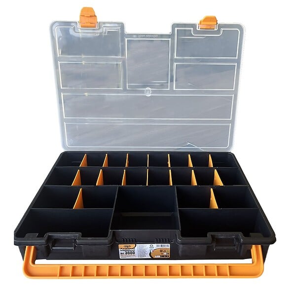 ARTPLAST - Boîte de rangement professionnelle Organiseur 23 compartiments amovibles Noir Orange 44.3 x 31.7 x 8 cm ARTPLAST - large