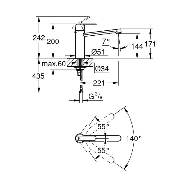 GROHE - Robinet de cuisine Get chromé + nettoyant Grohclean - large