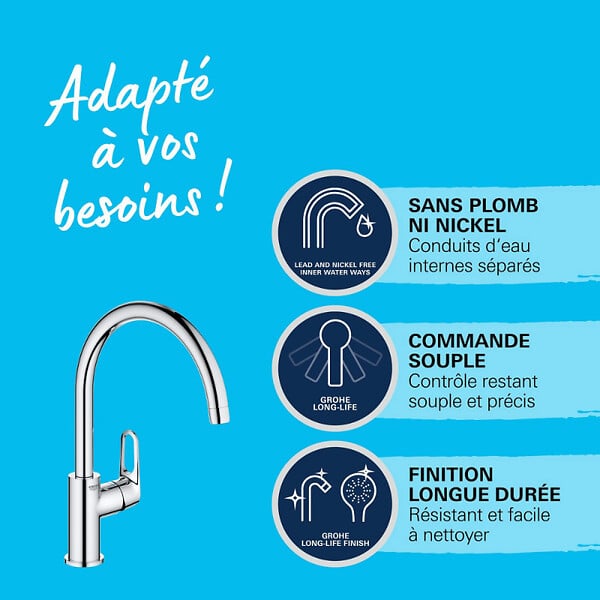 GROHE - Robinet de cuisine Start Flow Quickfix + microfibre - large
