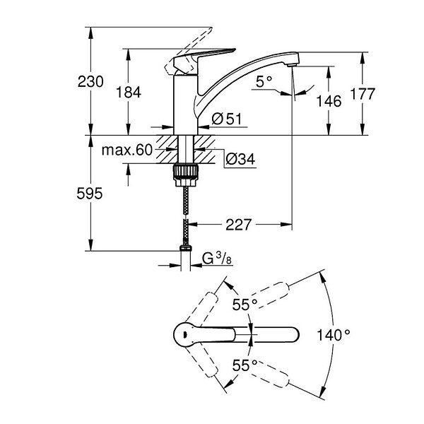 GROHE - Robinet de cuisine bec bas Start 2021 chromé + nettoyant GrohClean - large