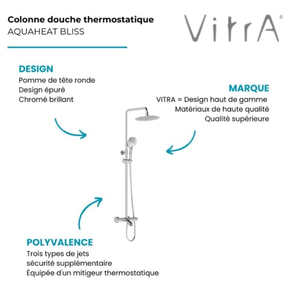 VITRA - Colonne de douche ou bain douche thermostatique Aquaheat Bliss 250 - large