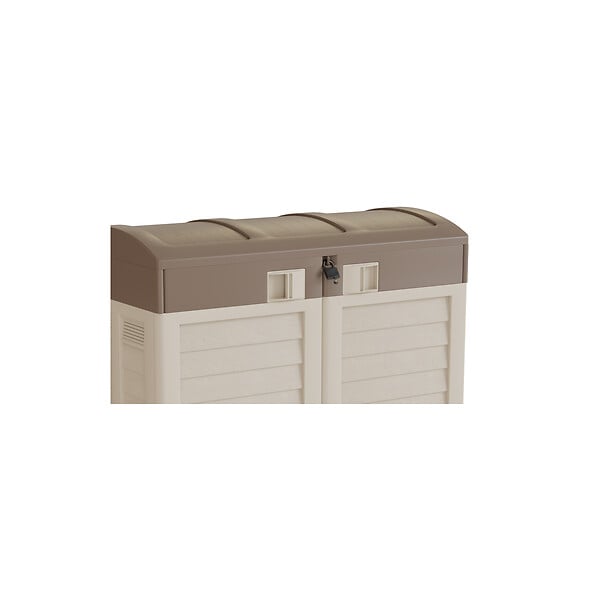 INTEC - Coffre Rangement Poubelle 1500L - Cache Poubelle de Tri Polypropylène Ecru Taupe - Coffre de jardin Verrouillable par Cadenas - large