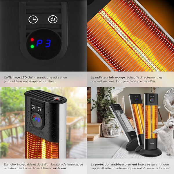 TECTAKE - Radiateur infrarouge Solaris Terra 1500W avec fonction minuterie noir - large