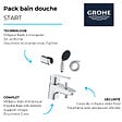 GROHE - Pack mitigeur mécanique Quickfix Start 2021 + Douchette 2 jets Vitalio Start 110 + Flexible1750 mm et support - vignette