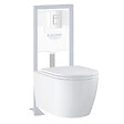 GROHE - Pack WC suspendu sans bride Start Round Ceramic  + abattant frein de chute + Bâti-support autoportant + Plaque carré blanc alpin - vignette