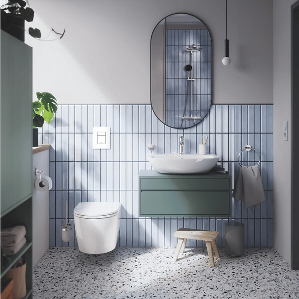 GROHE - Pack WC suspendu sans bride Start Round Ceramic  + abattant frein de chute + Bâti-support autoportant + Plaque carré blanc alpin - large