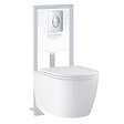 GROHE - Pack WC suspendu sans bride Start Round Ceramic + Abattant frein de chute + Bati support autoportant + Plaque carré chromé - vignette