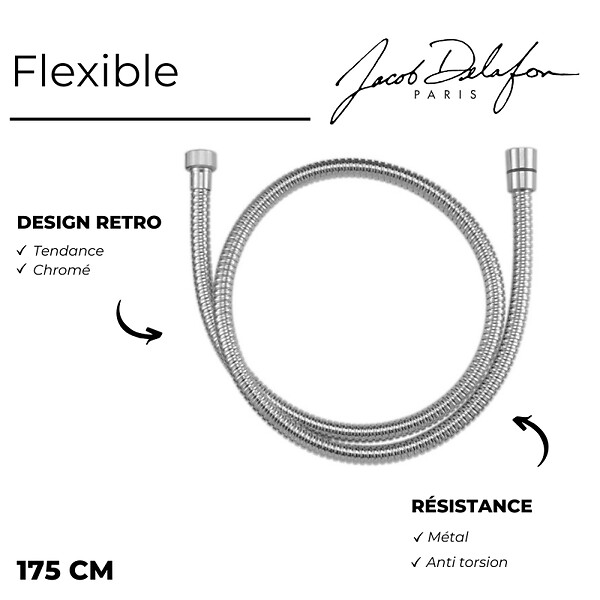 JACOB DELAFON - Pommeau de douche Shift+ carré 2 jets chromé + flexible 175 cm métal - large