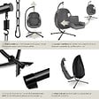 TECTAKE - Fauteuil suspendu en acier anthracite intérieur extérieur coussin amovible - vignette