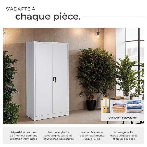 TECTAKE - Vestiaire métallique 6 casiers 1 penderie intégrée verrouillable gris acier revêtu par poudre 80x40x180 cm - large
