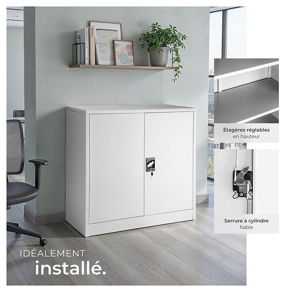 TECTAKE - Armoire métallique de bureau verrouillable avec 2 étagères réglables gris 90x40x90 cm portes battantes renforcées - large