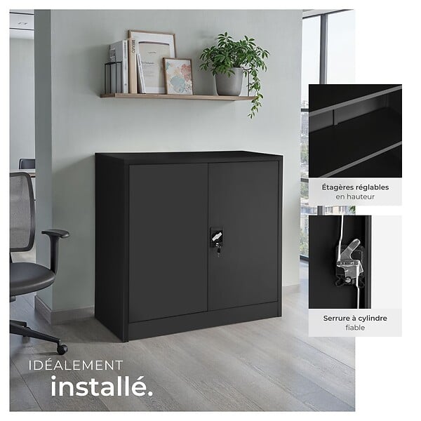 TECTAKE - Armoire métallique à dossiers 3 étagères 90x40x90cm noir - large