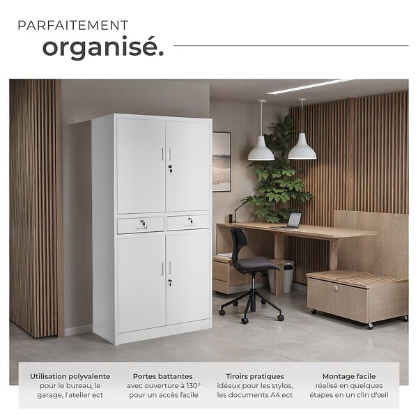 TECTAKE - Armoire de classement en acier revêtu par poudre gris clair avec 2 tiroirs 5 compartiments 40 x 80 x 180 cm - large
