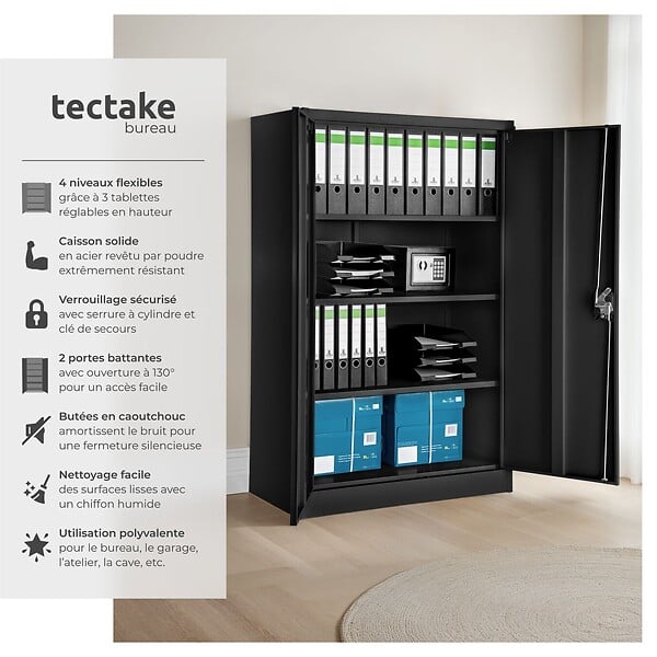 TECTAKE - Armoire métallique à dossiers 4 niveaux 140x90x40cm noir - large