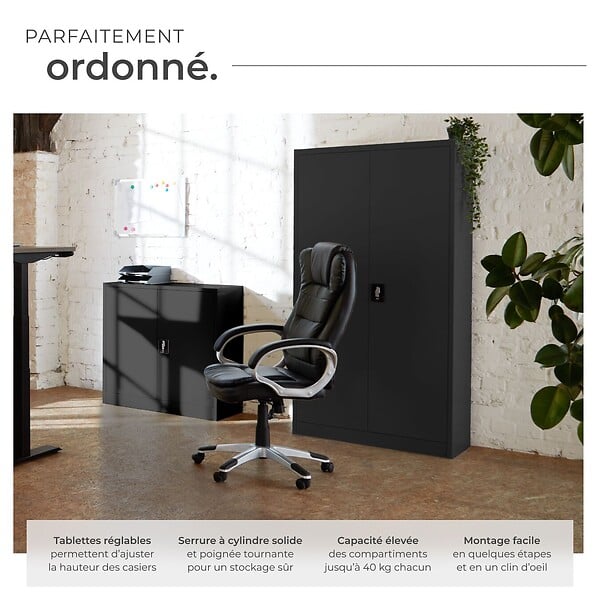 TECTAKE - Armoire métallique à dossiers 4 niveaux 140x90x40cm noir - large