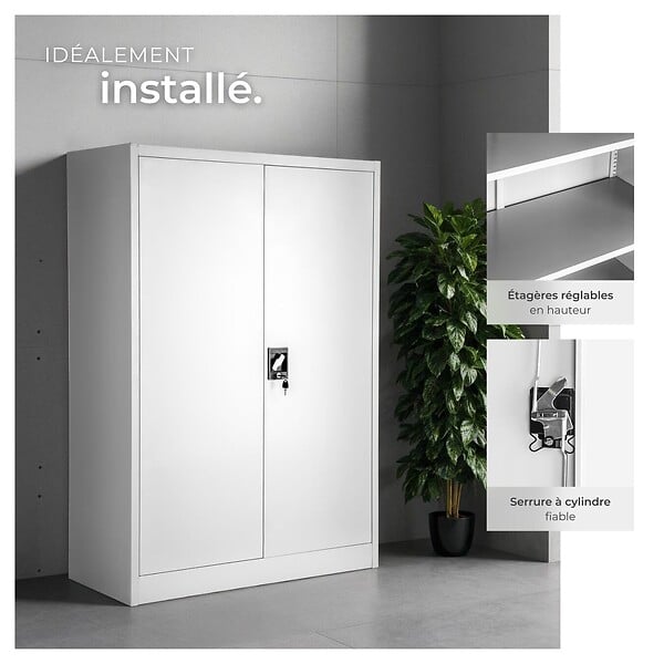 TECTAKE - Armoire métallique verrouillable 4 niveaux gris en acier revêtement poudre 140x90x40 cm - large