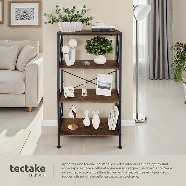TECTAKE - Etagère Barry 61,5x31,5x133,5cm Bois foncé industriel, rustique - large