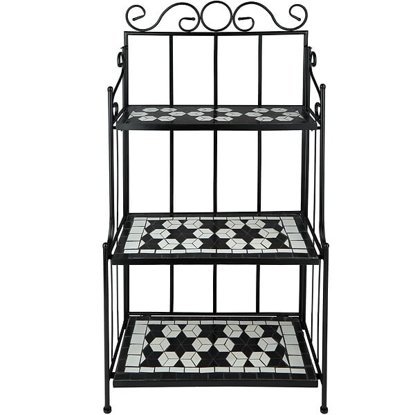TECTAKE - Etagère pour plantes mosaïque 3 niveaux noir/blanc - large