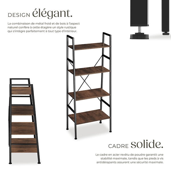 TECTAKE - Etagère échelle NEWCASTLE style industriel 57,5 x 35,5 x 139 cm Bois foncé industriel, rustique - large