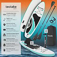 TECTAKE - Planche de stand-up paddle 2 en 1 gonflable kit complet blanc/turquoise, stable, légère, antidérapante - vignette