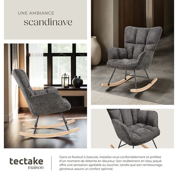 TECTAKE - Fauteuil à bascule TORVE rembourré Chenille anthracite - large