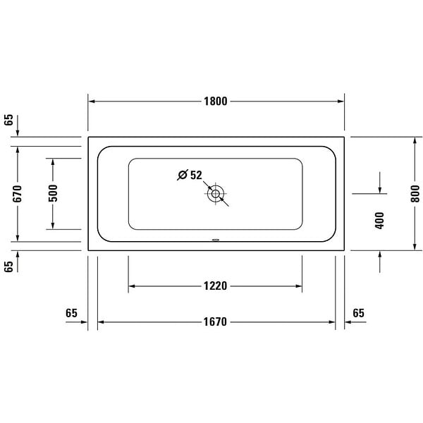 DURAVIT - Baignoire droite D-Code bonde au cente 180 x 80 cm + Pare bain AURYS Raywall chromé version droite - large