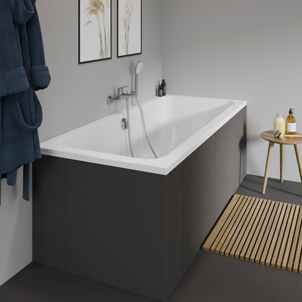 DURAVIT - Baignoire droite D-Code bonde au cente 170 x 75 cm + Pare bain AURYS Raywall chromé version droite - large