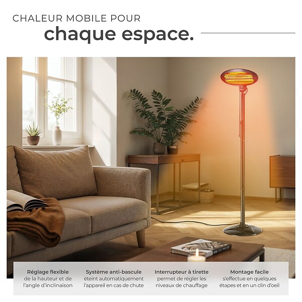 TECTAKE - Radiateur infrarouge Solaris Monolith 2000W réglable en hauteur noir - large