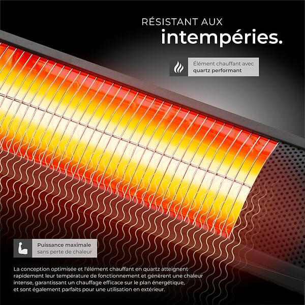 TECTAKE - Radiateur infrarouge Solaris Horizon 3000W, boîtier en aluminium noir - large