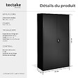 TECTAKE - Armoire de classement noir en acier époxy 180x80x40 cm avec étagères réglables et serrure à clé - vignette