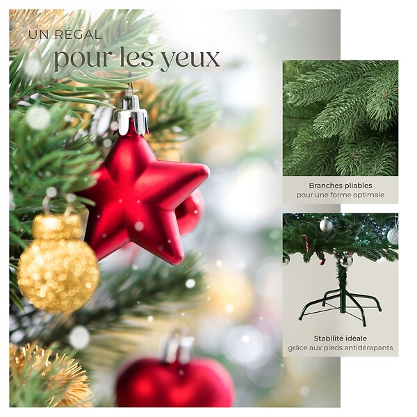 TECTAKE - Sapin de Noël artificiel moulé par injection avec support métallique vert - large