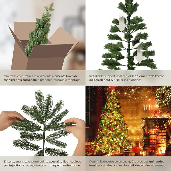 TECTAKE - Sapin de Noël artificiel moulé par injection avec support métallique vert - large