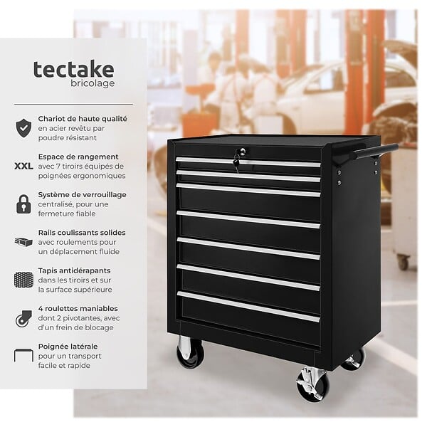 TECTAKE - Servante d'atelier 7 tiroirs noir - large